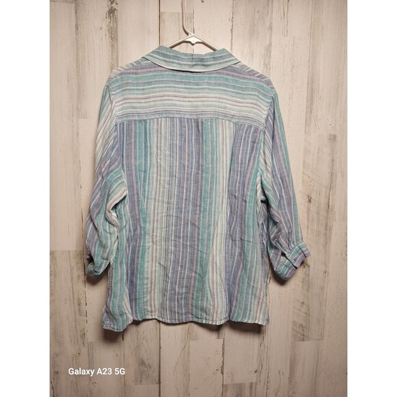 Coldwater Creek Shirt Womens 2X Linen Striped Button Up Tunic 3/4 Sleeve Top - Picture 5 of 7